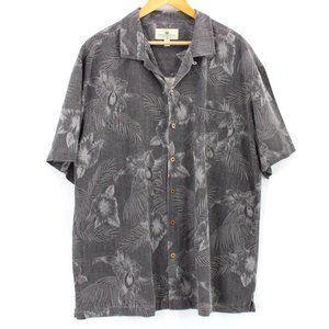 Vintage Island Shores Silk Hawaiian Shirt Mens Gray Floral Button Down Size 2XL
